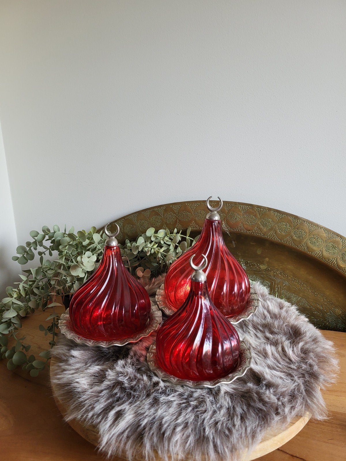 Set van 3 antieke Ottomaanse bonbonschaaltjes, rood glas, Ophalen of Verzenden