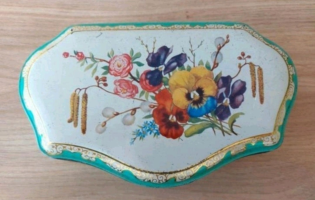 Vintage de Gruyter blikken doos met bloemmotief- Blik, Verzamelen, Verzenden, Gebruikt, Overige merken
