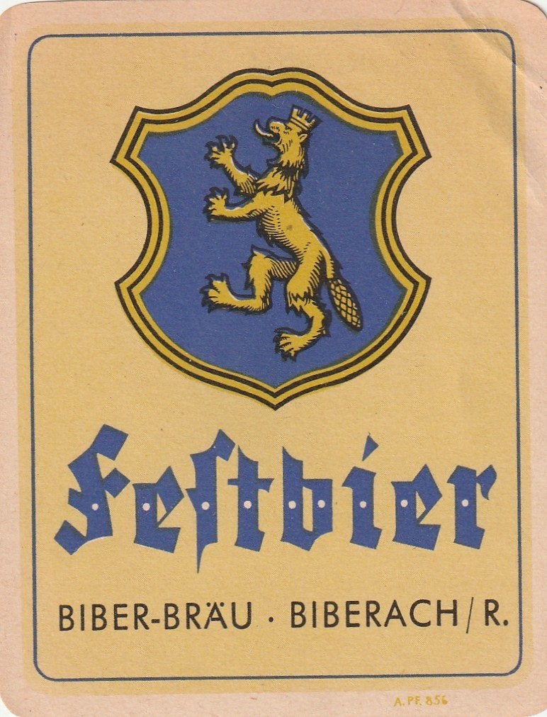 oud bieretiket Duitsland Biberbräu Biberach Festbier (b), Verzamelen, Biermerken, Verzenden, Zo goed als nieuw, Overige typen