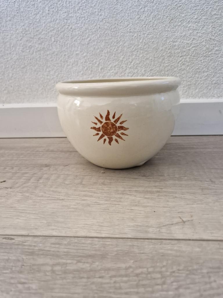 Bloempot zon astrologie pot plantenpot potje plant vintage, Tuin en Terras, Bloempotten, Rond, Ophalen of Verzenden, Zo goed als nieuw