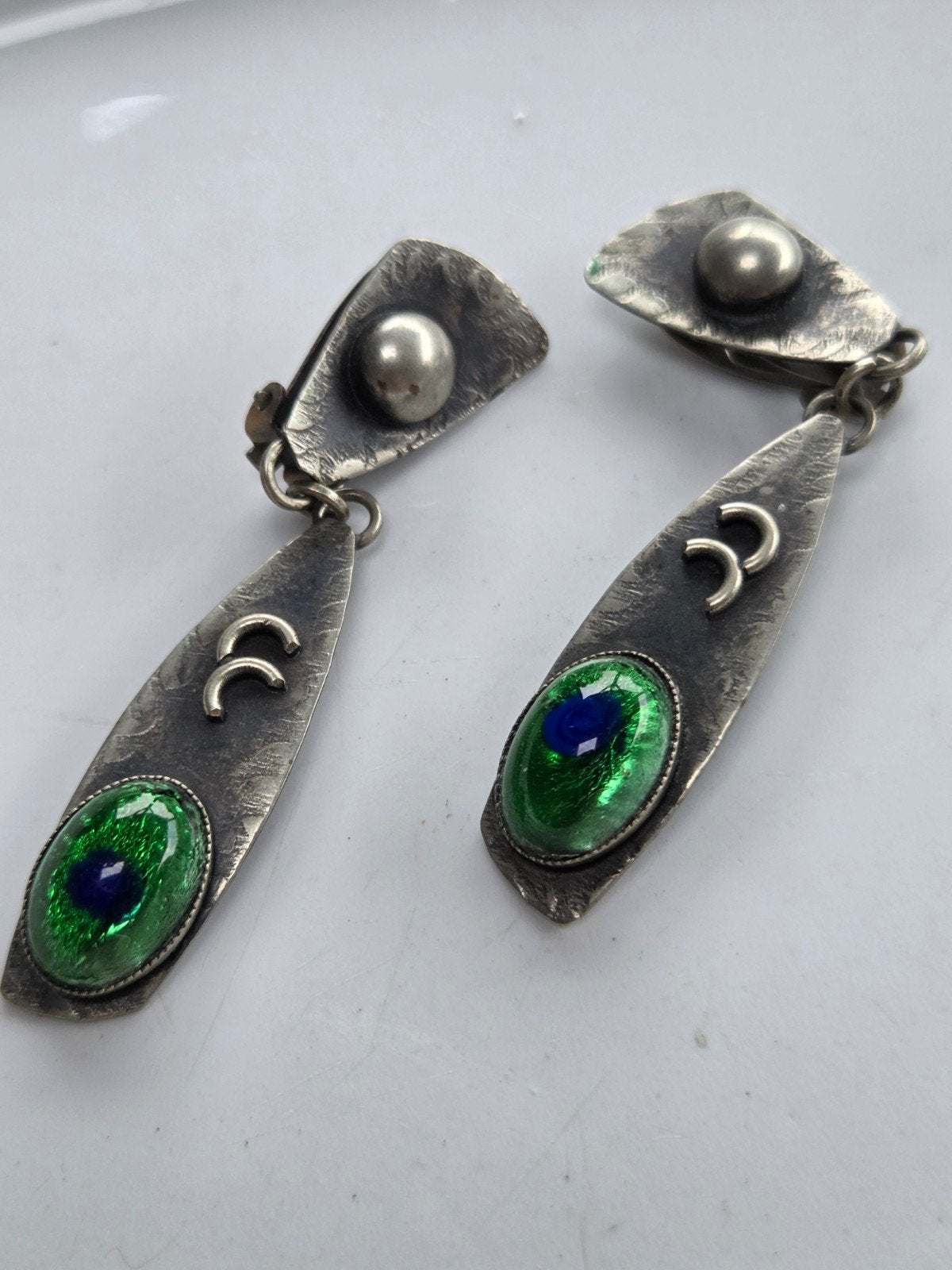vintage peacock eyes oorbellen, Overige materialen, Verzenden, Zilver, Hangers