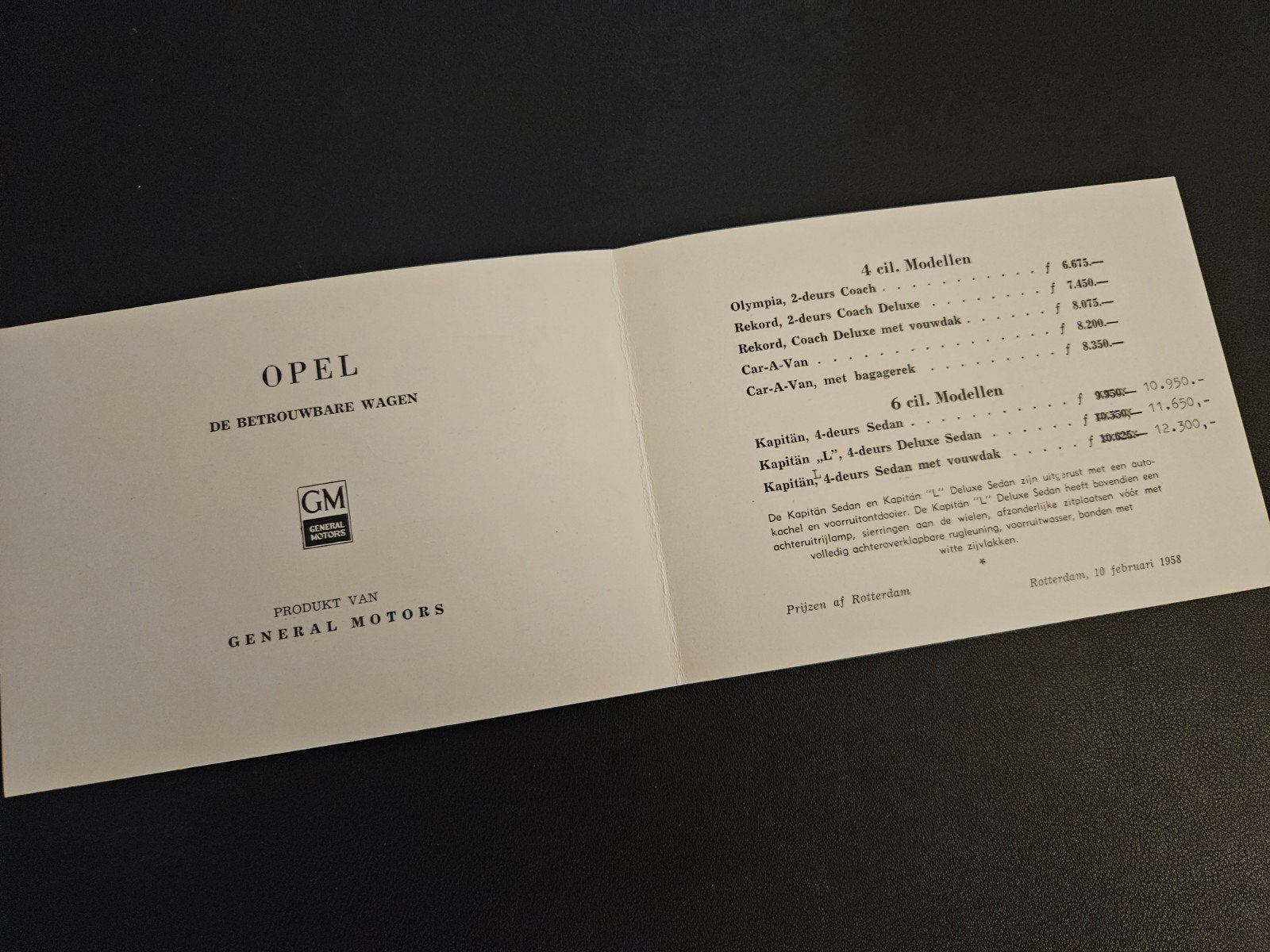 Prijslijst Opel 1958, Ophalen of Verzenden, Zo goed als nieuw, Opel