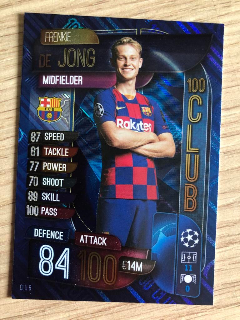 Topps CL 2019-2020 Frenkie de Jong 100CLUB, Ophalen of Verzenden, Zo goed als nieuw, Buitenlandse clubs, Spelerskaart