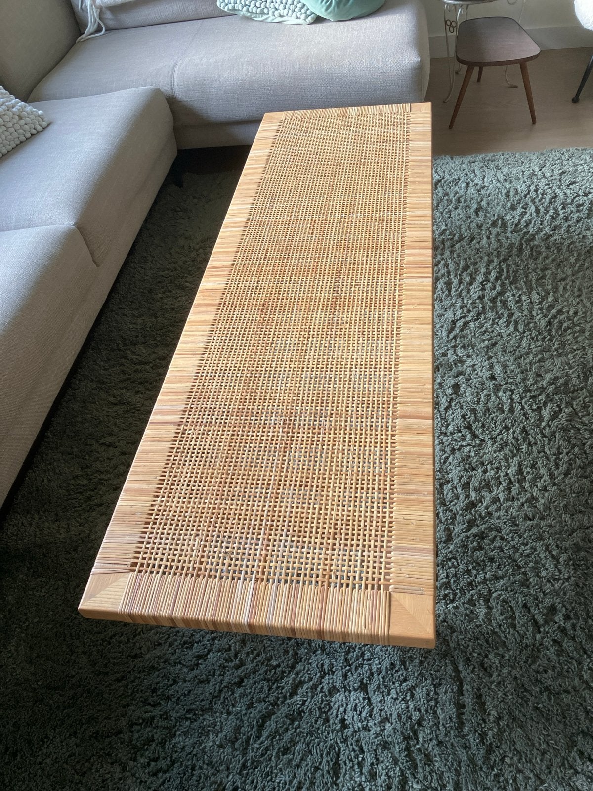 Salontafel bamboe met rotan blad, Huis en Inrichting, Ophalen, Gebruikt, 100 tot 150 cm, 50 tot 100 cm