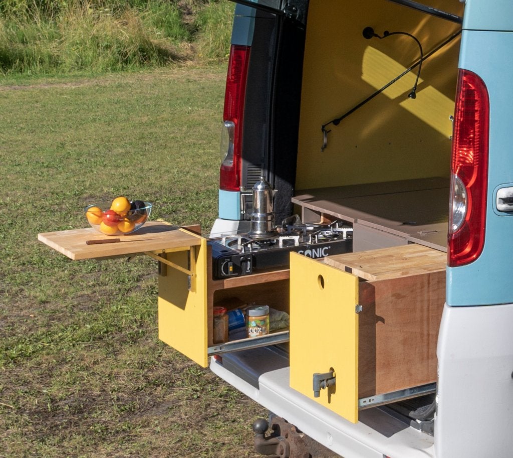 Camperbox voor VW, Transit of Vivaro bus, bovenklep +2 laden, Caravans en Kamperen, Ophalen, Gebruikt