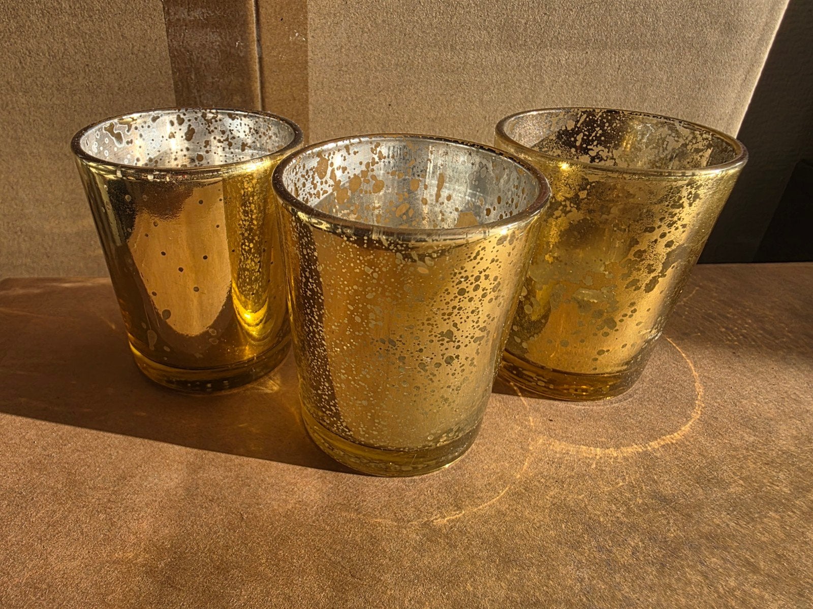 Set van 3 gouden waxinelichthouders, Ophalen, Waxinelichthouder, Goud, Glas