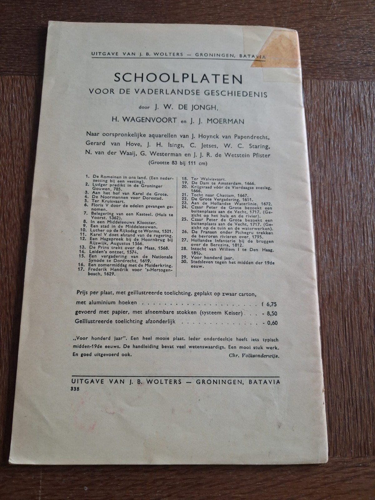 Schoolplaten Vaderlandse Geschiedenis - De Prins, Antiek en Kunst, Ophalen of Verzenden