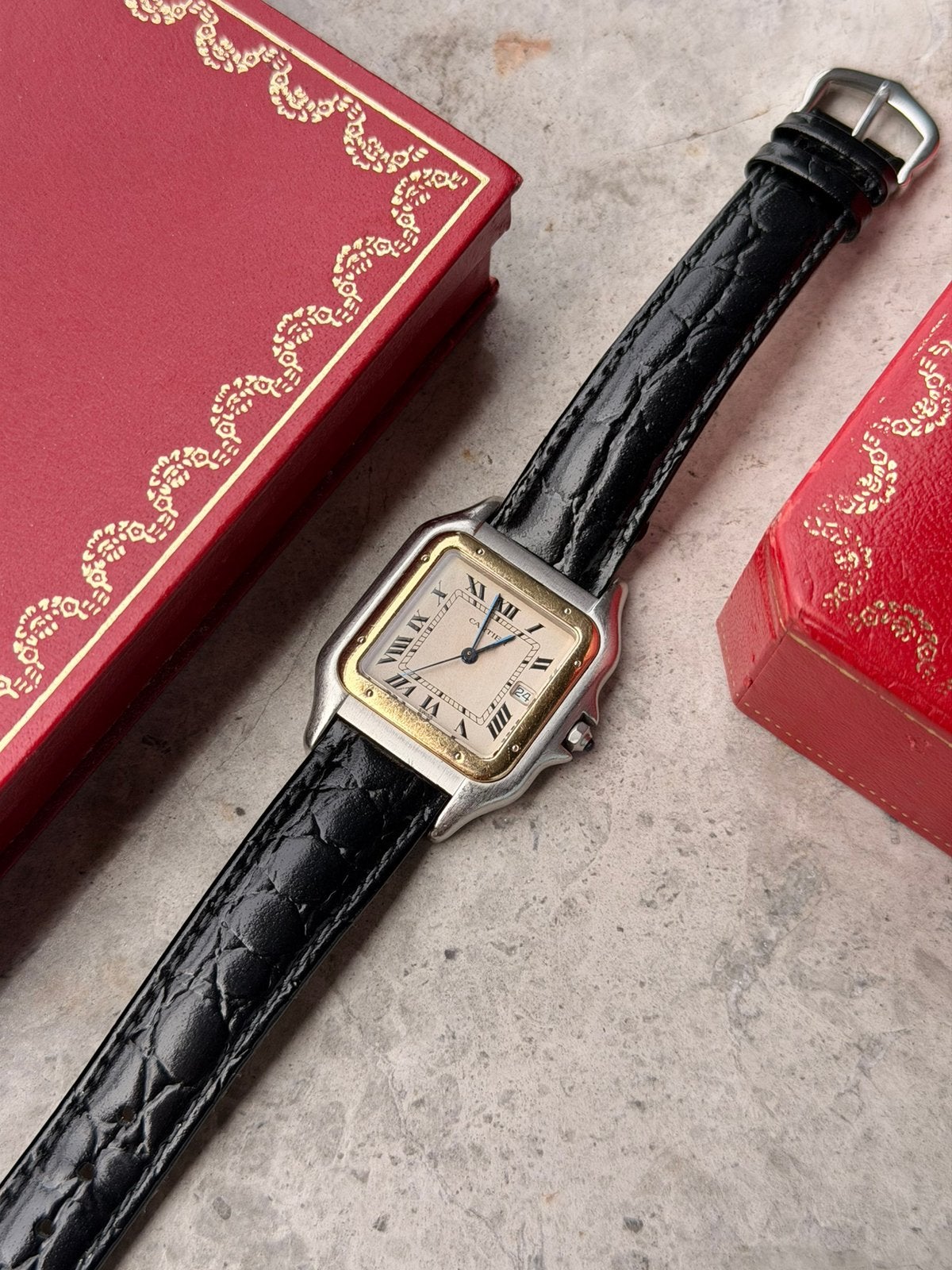 Cartier Panthère Jumbo Bicolor Ref. W25027B6, Leer, Polshorloge, Zo goed als nieuw, Goud