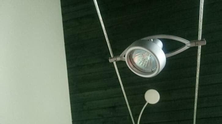set 5 lampen / spots aan spanningsrail voor boven balie buro, Ophalen, Gebruikt, X, X