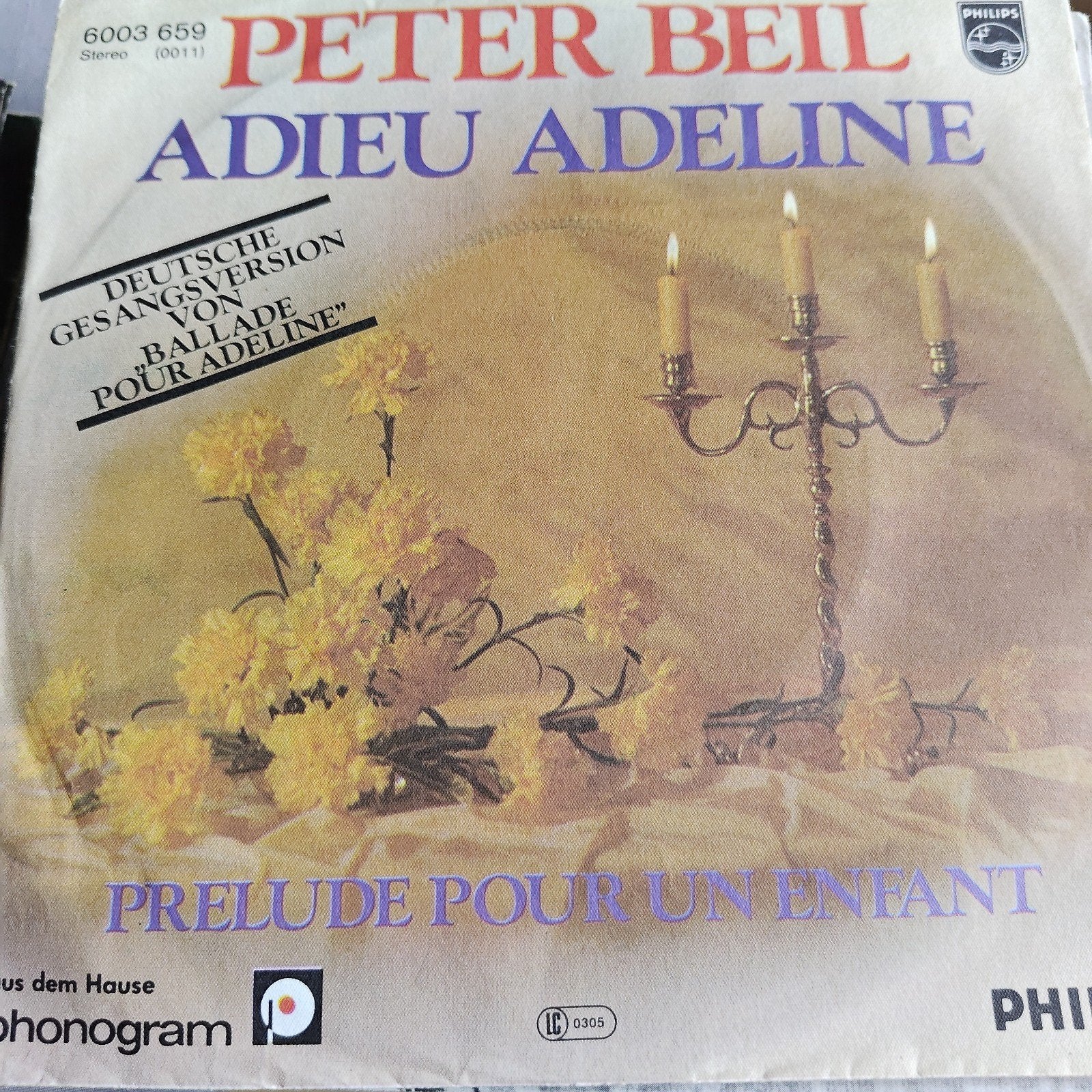 Peter Beil - Adieu Adeline / Prelude Pour Un Enfant (Vinyl), Gebruikt, 7 inch, EP, Schlager