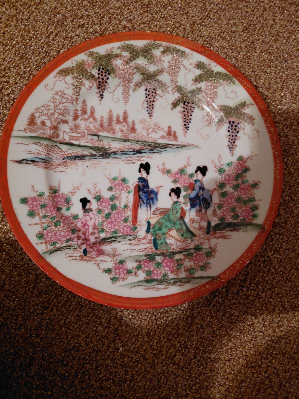 Antiek Chinees porseleinen bord met Geisha's en landschap, Ophalen of Verzenden