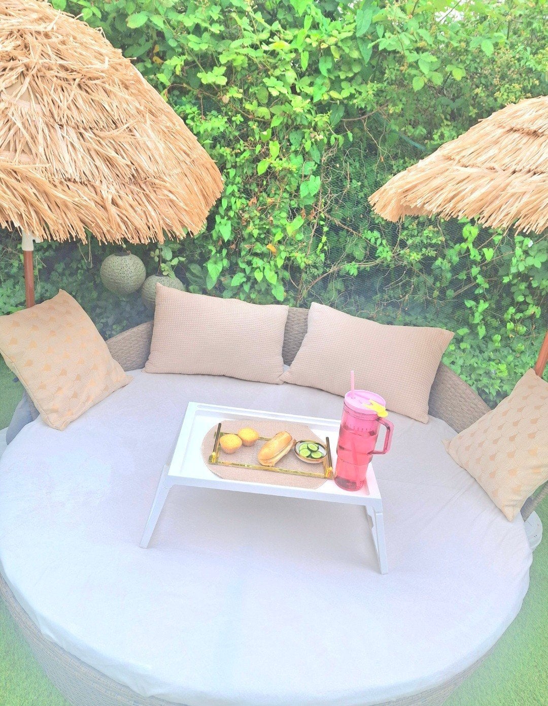 Luxe Loungeset met Uitschuifbare Tafel en Kussens, Tuin en Terras, Ophalen, 4 zitplaatsen, Kunststof, Gebruikt