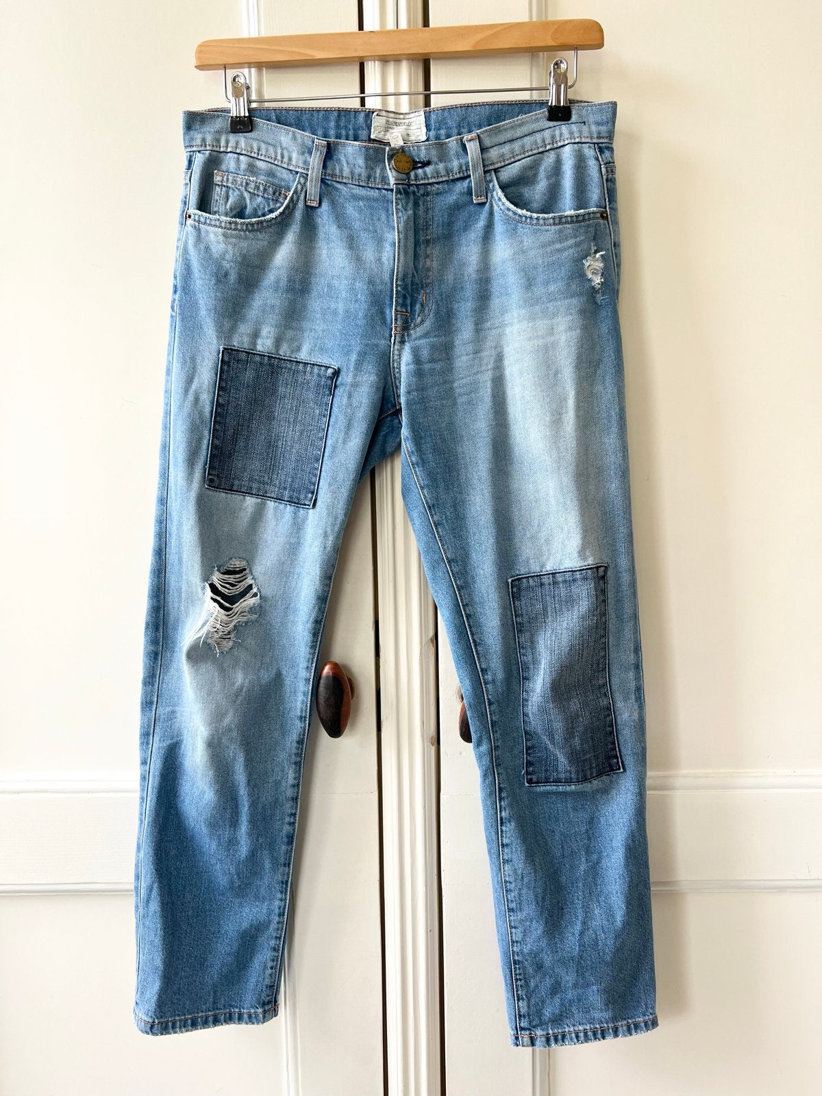 Current/Elliott baggy jeans met patches en gaten, maat 36, P, Blauw, P, P
