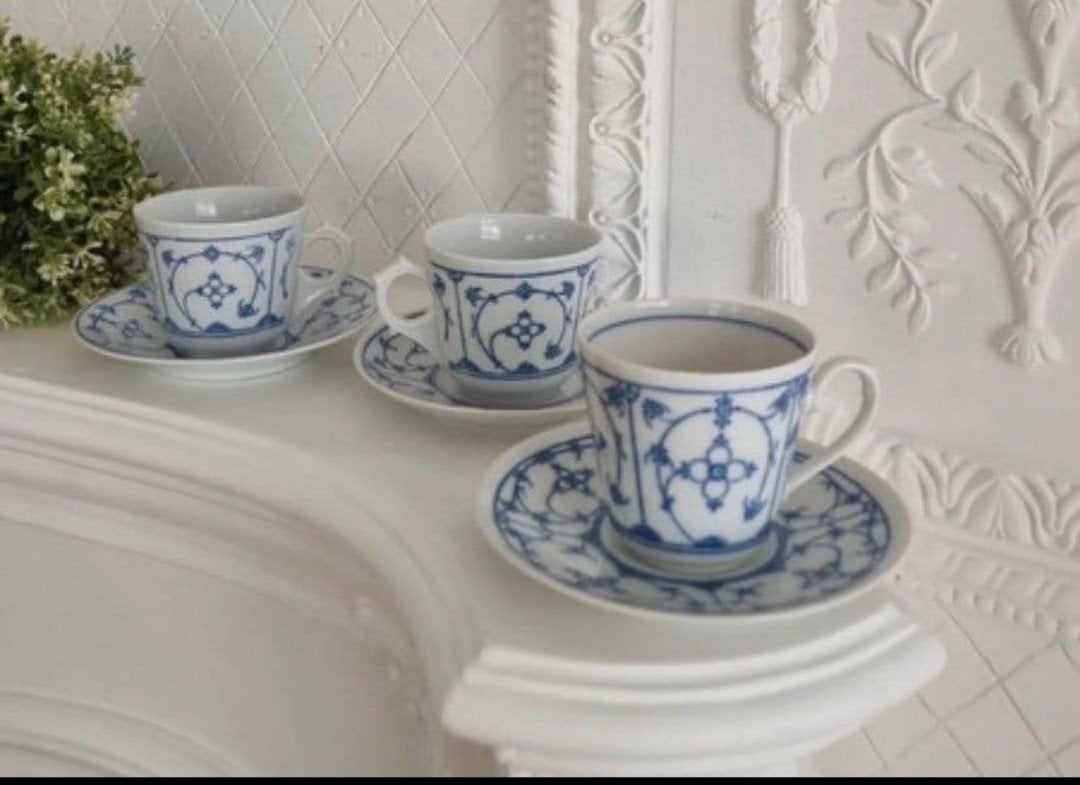 Vintage Indischblau Kop en Schotel (set van 3) Bavaria, Antiek en Kunst, Ophalen of Verzenden
