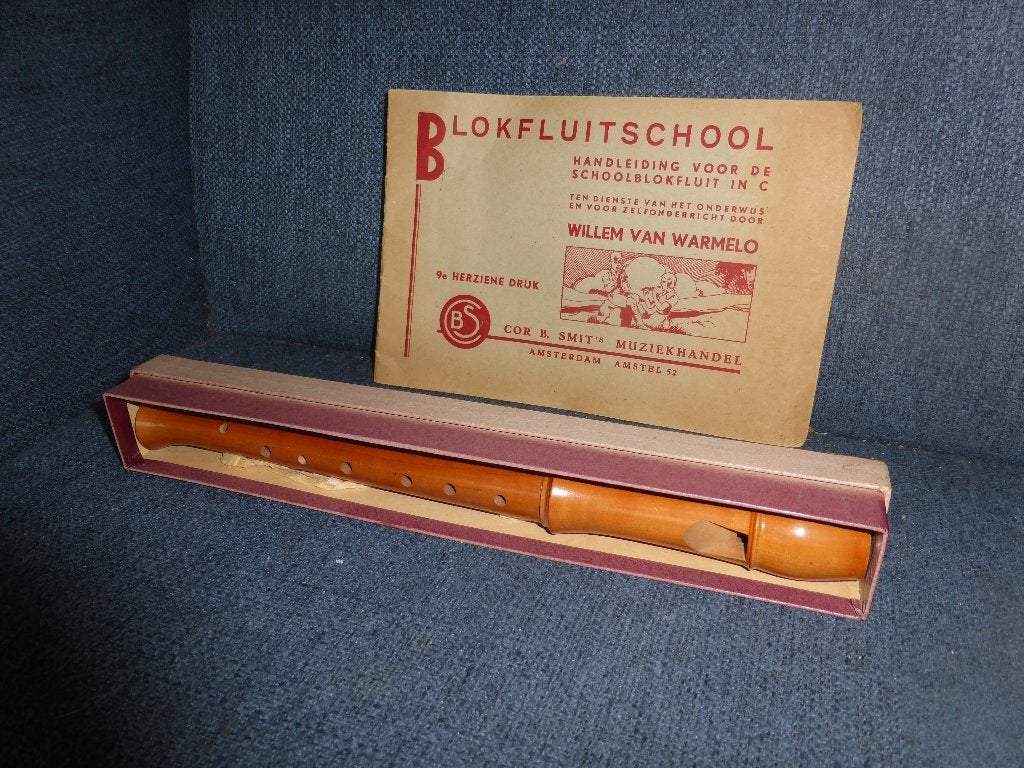 T.k. Oude Blokfluit met Leerboekje., Ophalen of Verzenden, Gebruikt, Overige typen, Met koffer, hoes of etui