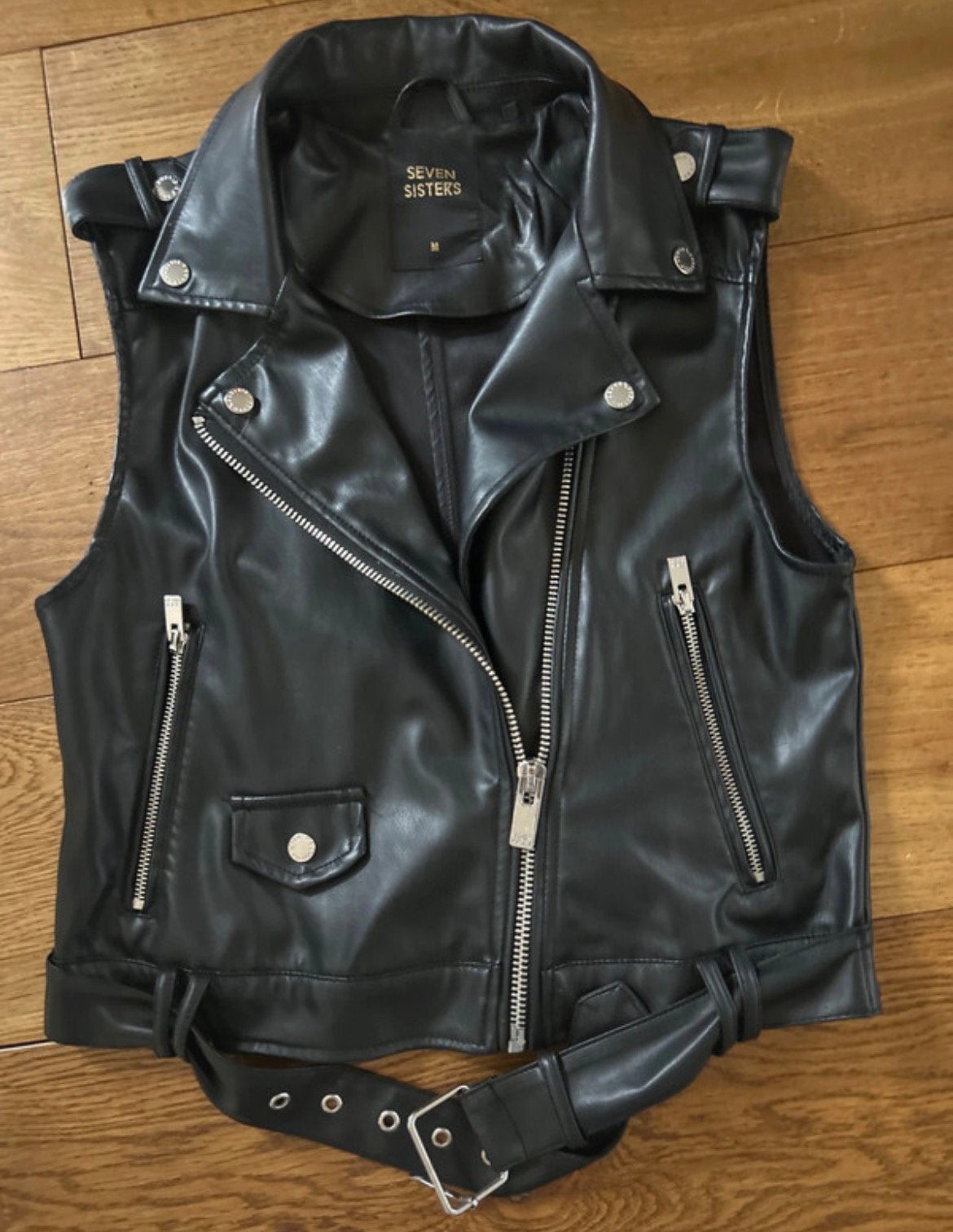 Leren Gilet zwart seven sisters maat M, Ophalen of Verzenden, Zo goed als nieuw, Zwart