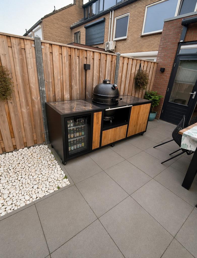 Luxe Stalen Buitenkeuken met Koelkast tijdelijk 2495,-, Tuin en Terras, Buitenkeukens, Ophalen, Nieuw, Houtskool, Vrijstaand