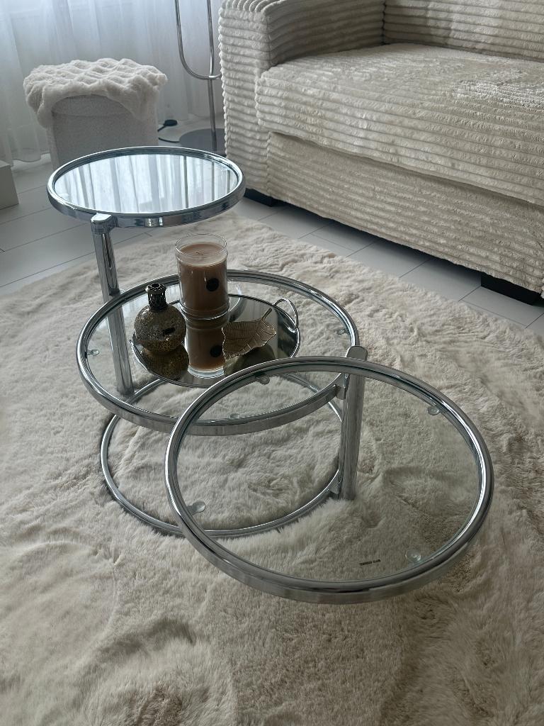 Inklapbare salon tafel van glas, Huis en Inrichting, Ophalen, 100 tot 150 cm, Rond, 50 tot 100 cm