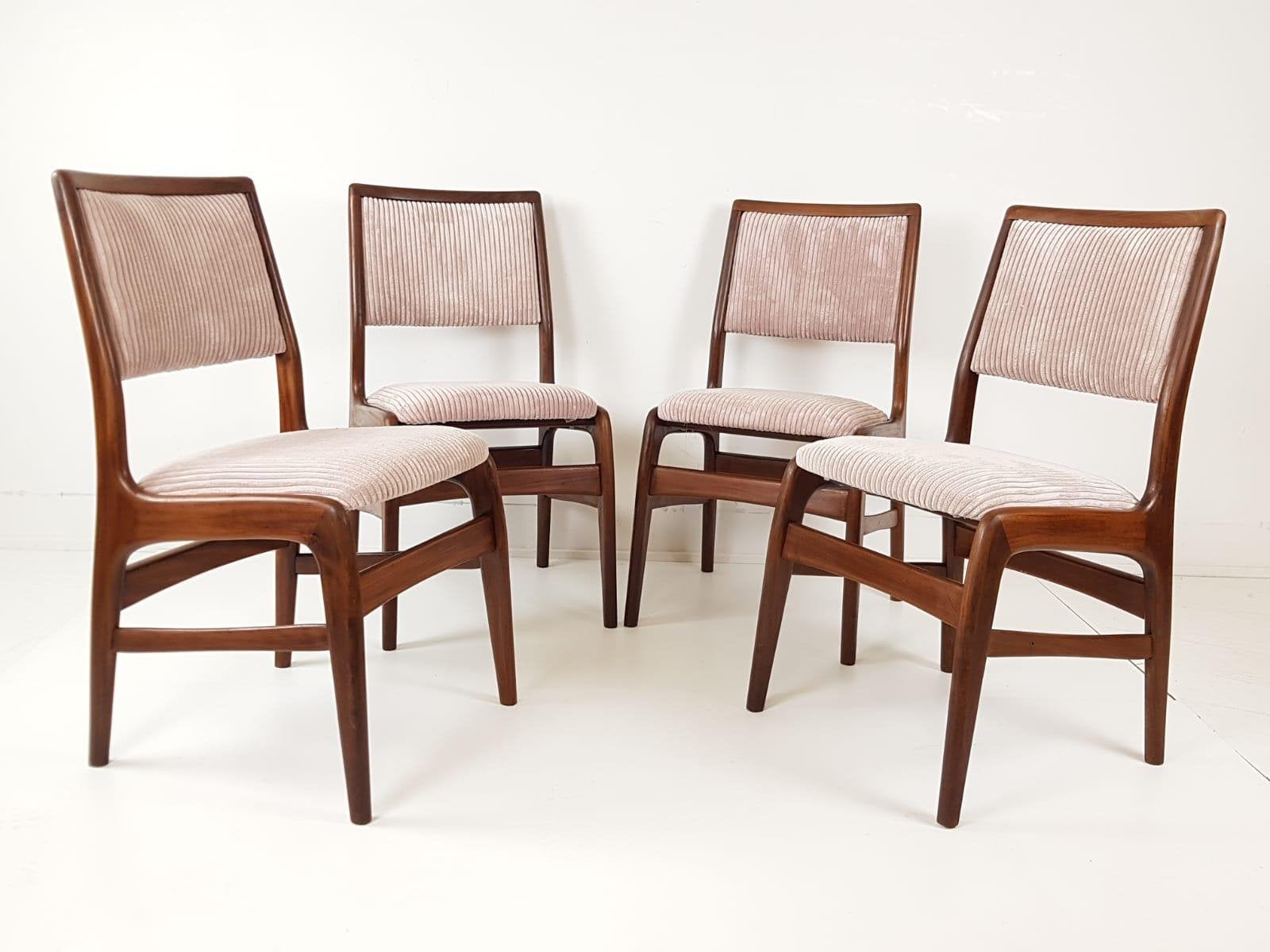4 Deense teakhouten stoelen roze rib | nieuw gestoffeerd, Modern vintage, Hout, Overige kleuren, .