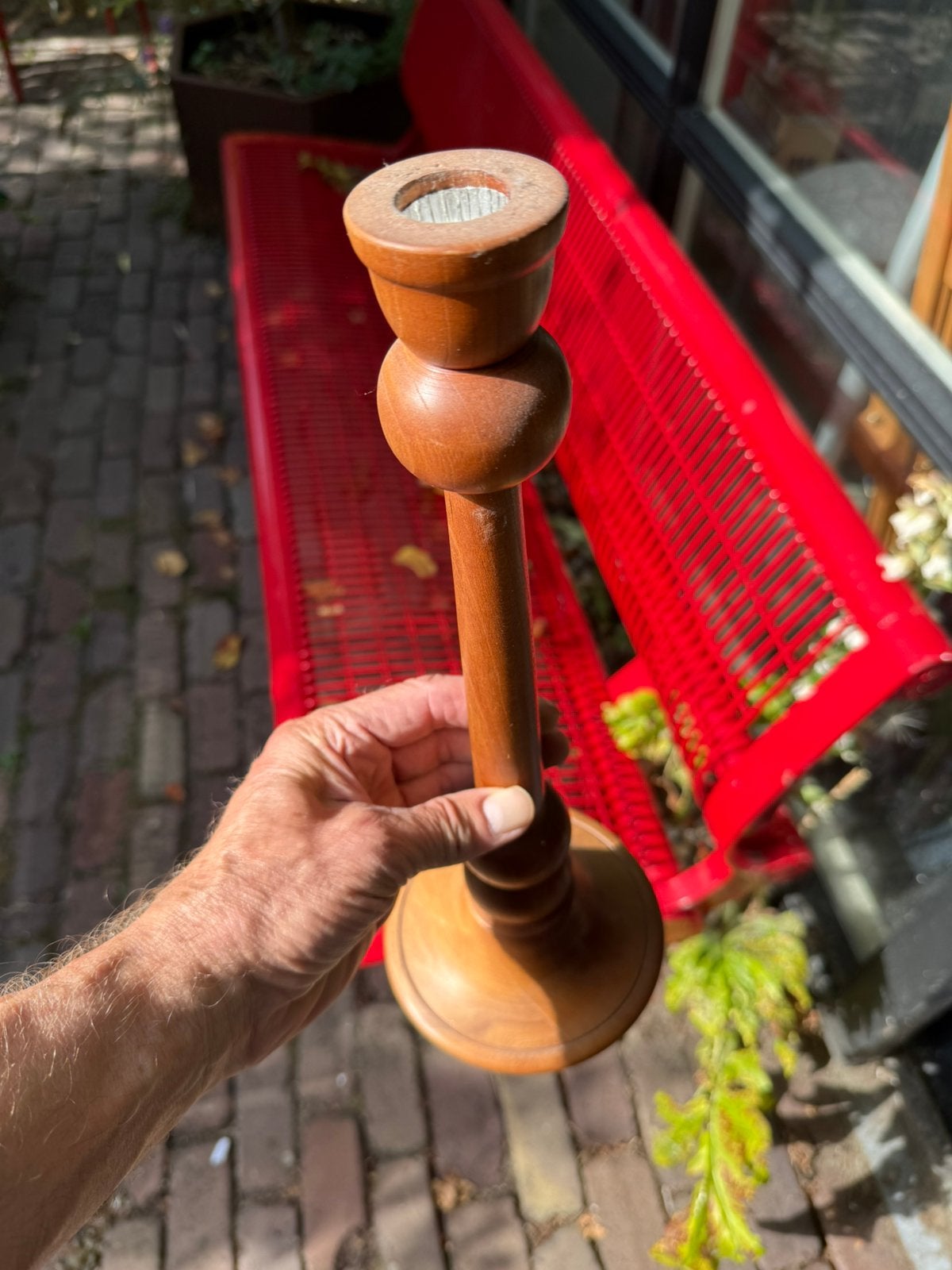 Teakhouten kandelaar 37 cm hoog Danish Japandi, Ophalen