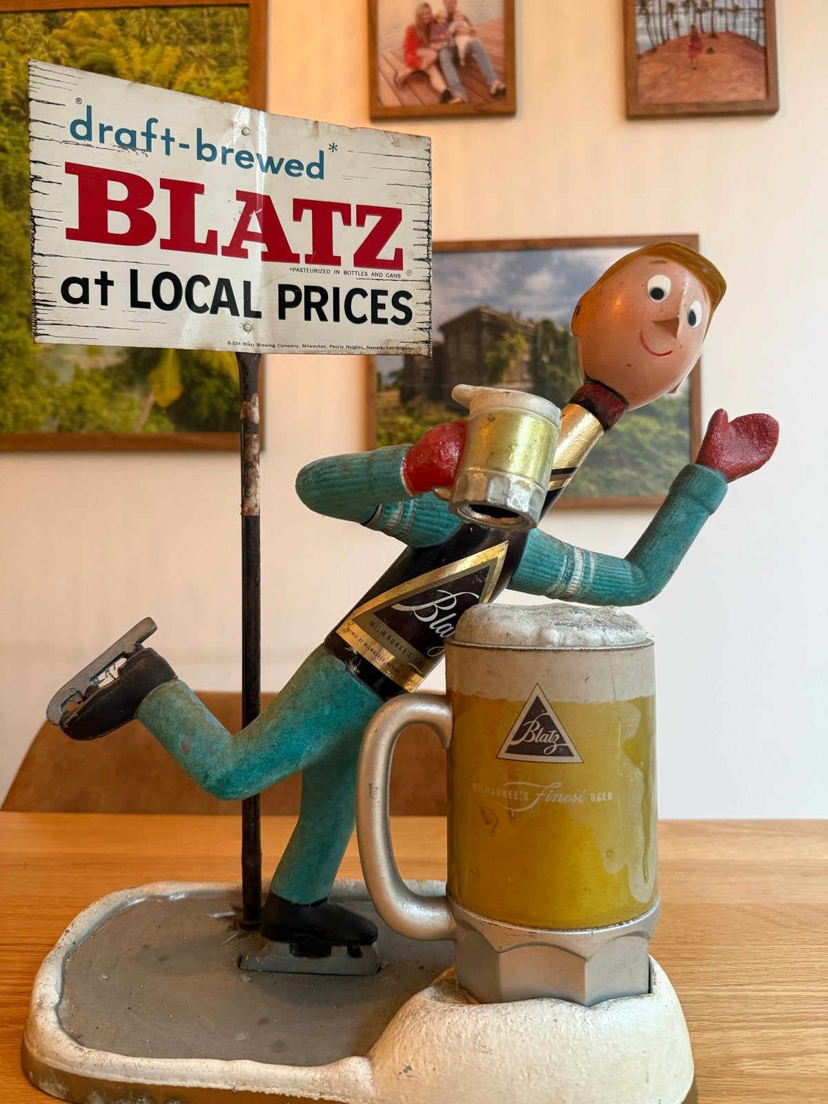 Jaren 50 Vintage Blatz Bier IJsschaatser Verzamelobject, Ophalen, Gebruikt