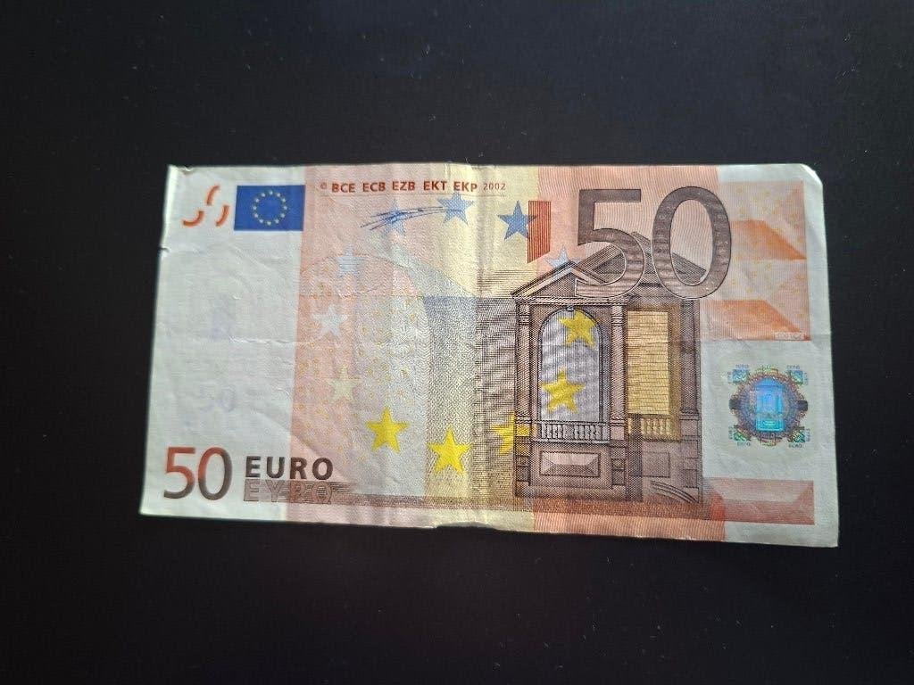 2002 België 50 euro 1e serie Duisenberg code T001, schaars, Postzegels en Munten, Bankbiljetten | België, Verzenden, Los biljet