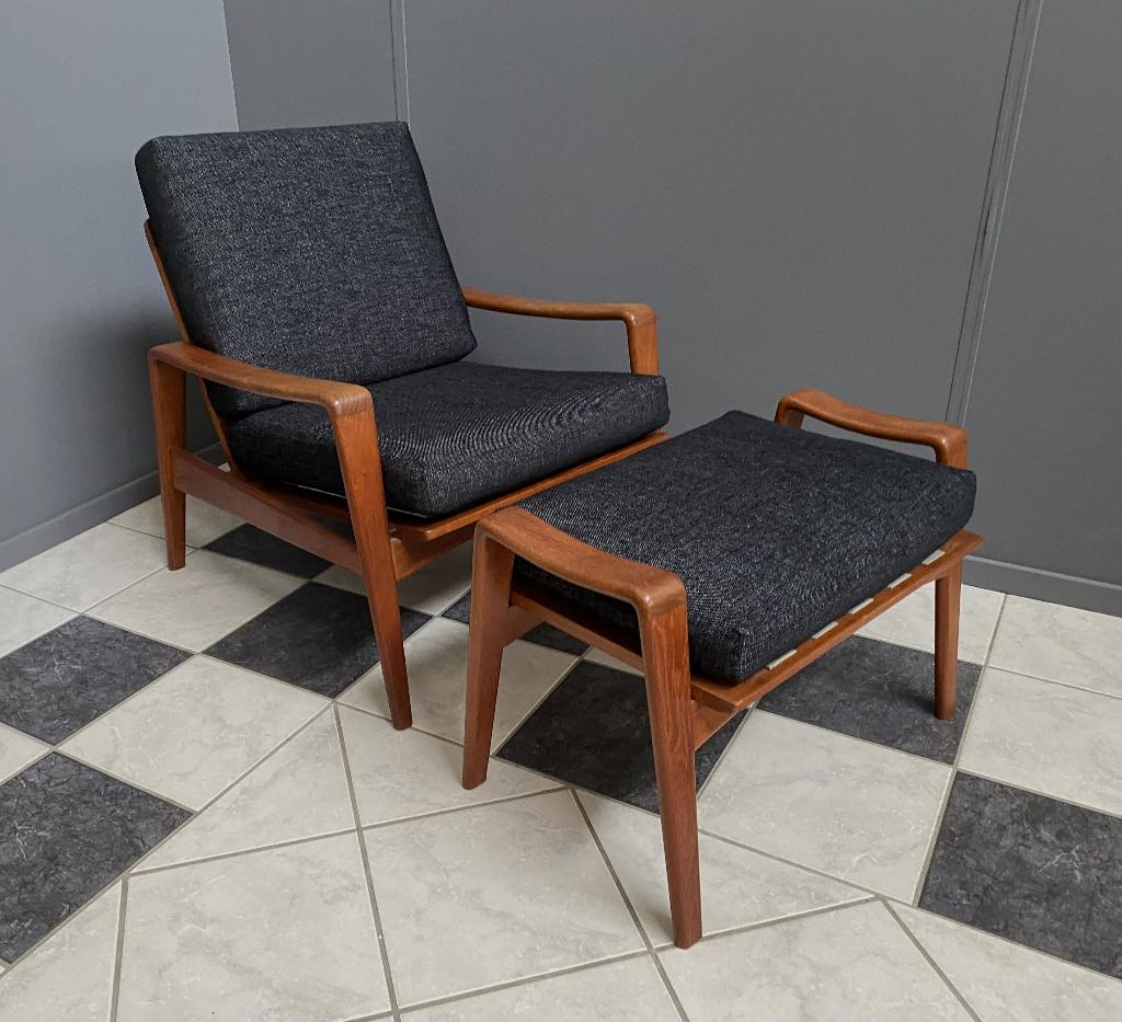 70 jaren Arne Wahl Iversen fauteuil + hocker voor Komfort, Ophalen, Gebruikt, Vintage, 75 tot 100 cm
