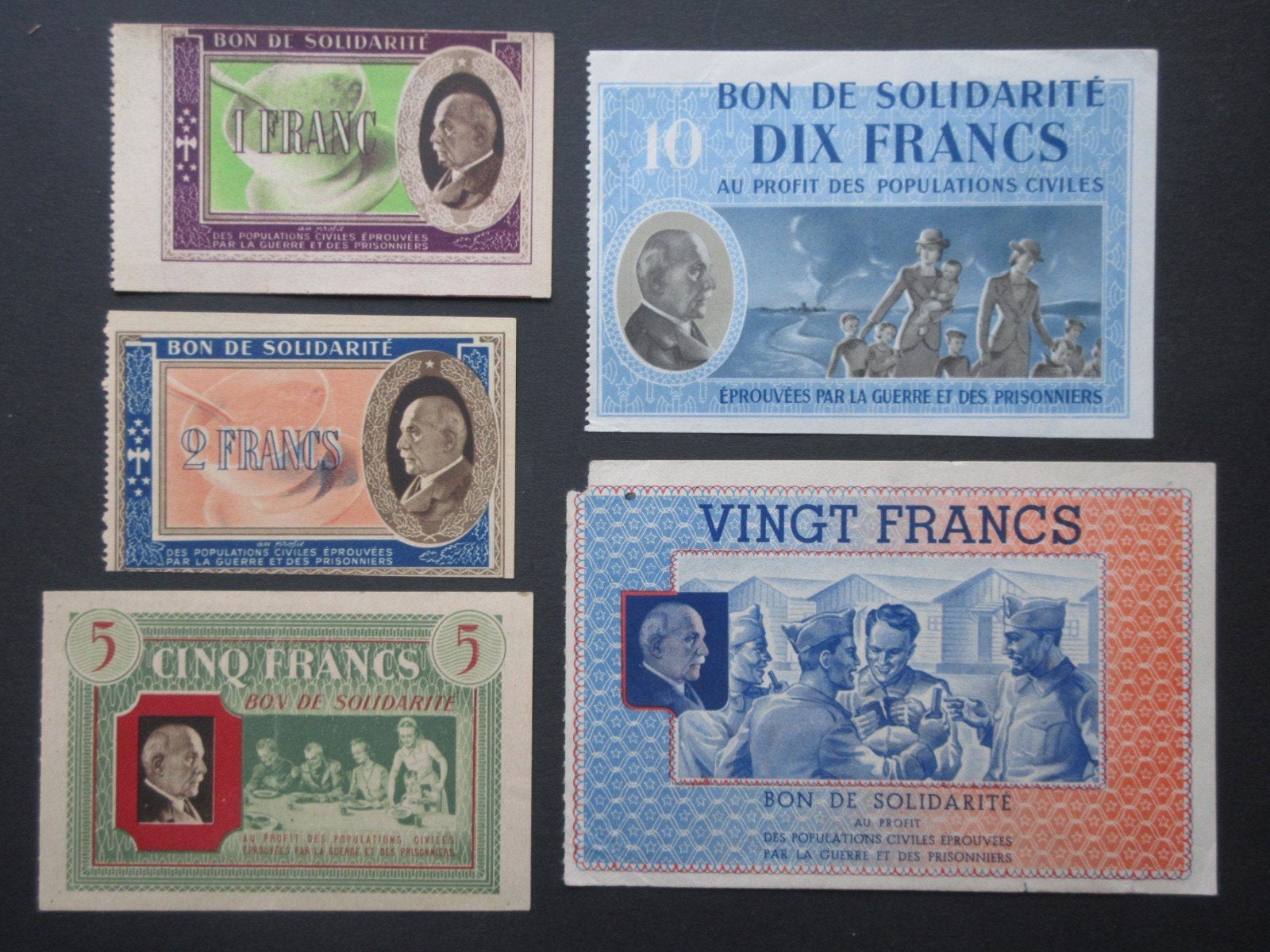 Bon de Solidarité 1 t/m 20 Francs 1940 Vichy Frankrijk (02), Verzamelen, Verzenden, Overige soorten, Overige gebieden, Overige typen