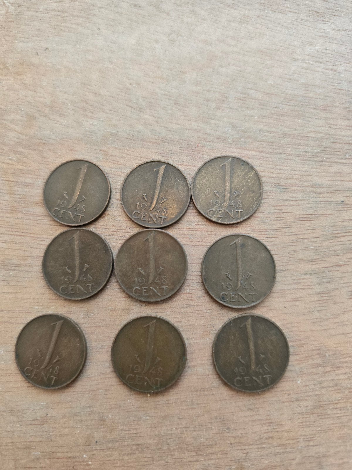 Negen Nederlandse 1 cent munten uit 1948, Ophalen of Verzenden, Koningin Wilhelmina, 1 cent, Setje