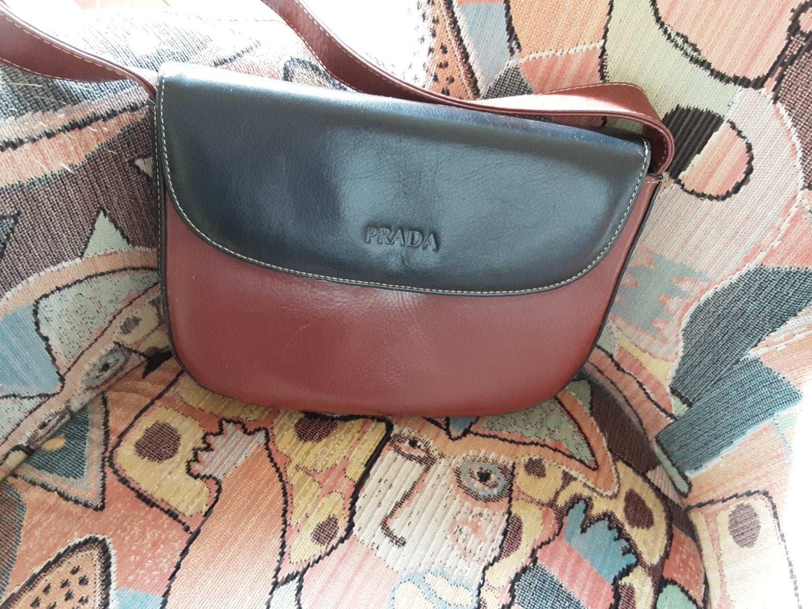 Prada Leren Handtas Zwart/Bruin in Nieuwstaat, Ophalen of Verzenden, Nieuw, Zwart, Handtas