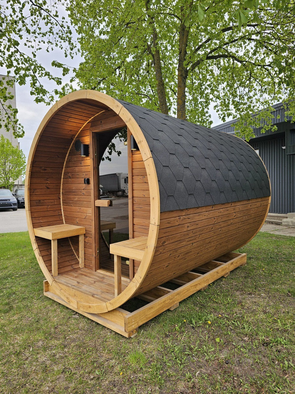Barrel sauna 300 cm - Harvia - thermowood - compleet., Ophalen of Verzenden, Nieuw, Complete sauna