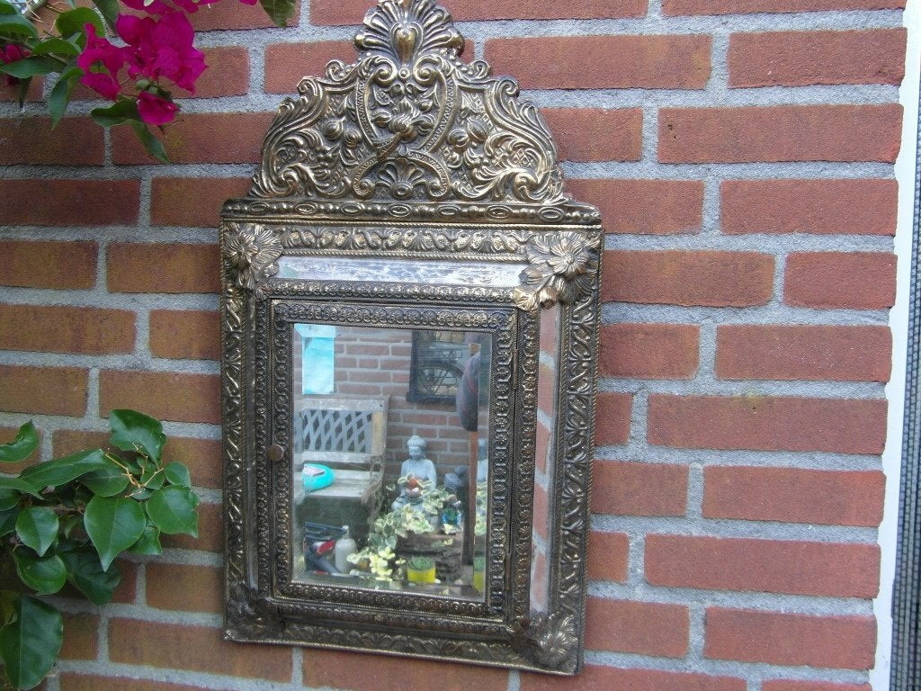 Antieke kleerborstel spiegel met opbergvak 36x63 cm, Antiek en Kunst, Ophalen