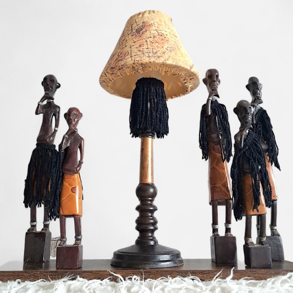 Tafellamp hergebruikt Afrikaans houtsnijwerk, 41 cm, -, -, Sfeerlamp