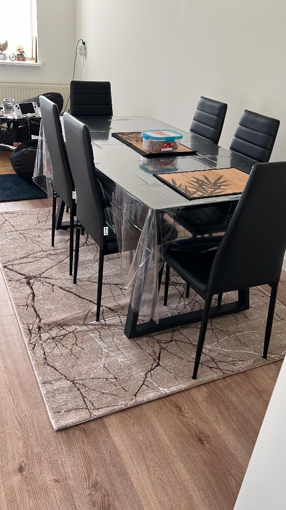 Eettafel met 6 stoelen, Huis en Inrichting, Tafels | Eettafels, Ophalen, Overige materialen, Gebruikt, 50 tot 100 cm
