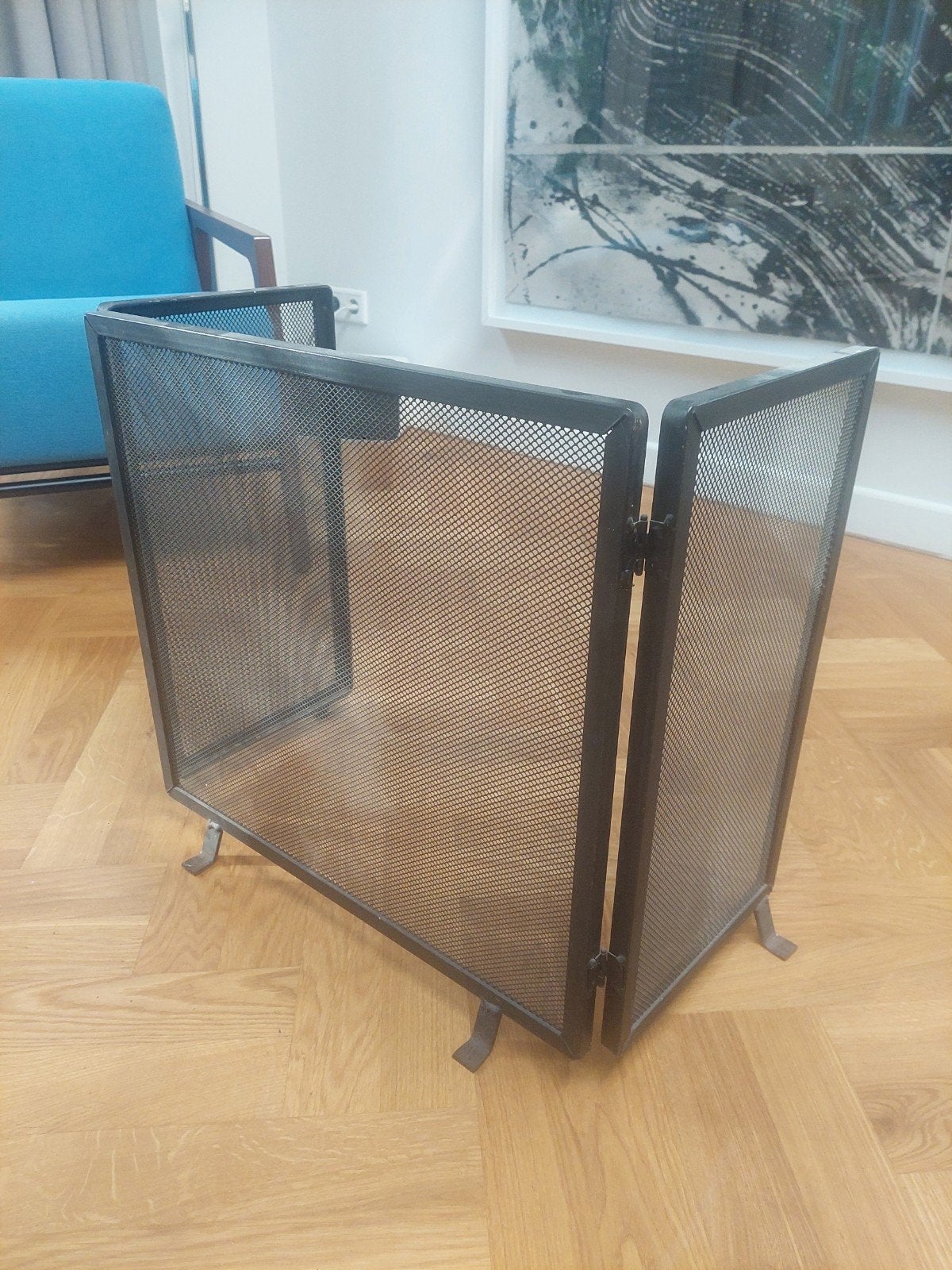Vintage metalen haardscherm - Zwart Vonkenscherm, Ophalen of Verzenden, Gebruikt