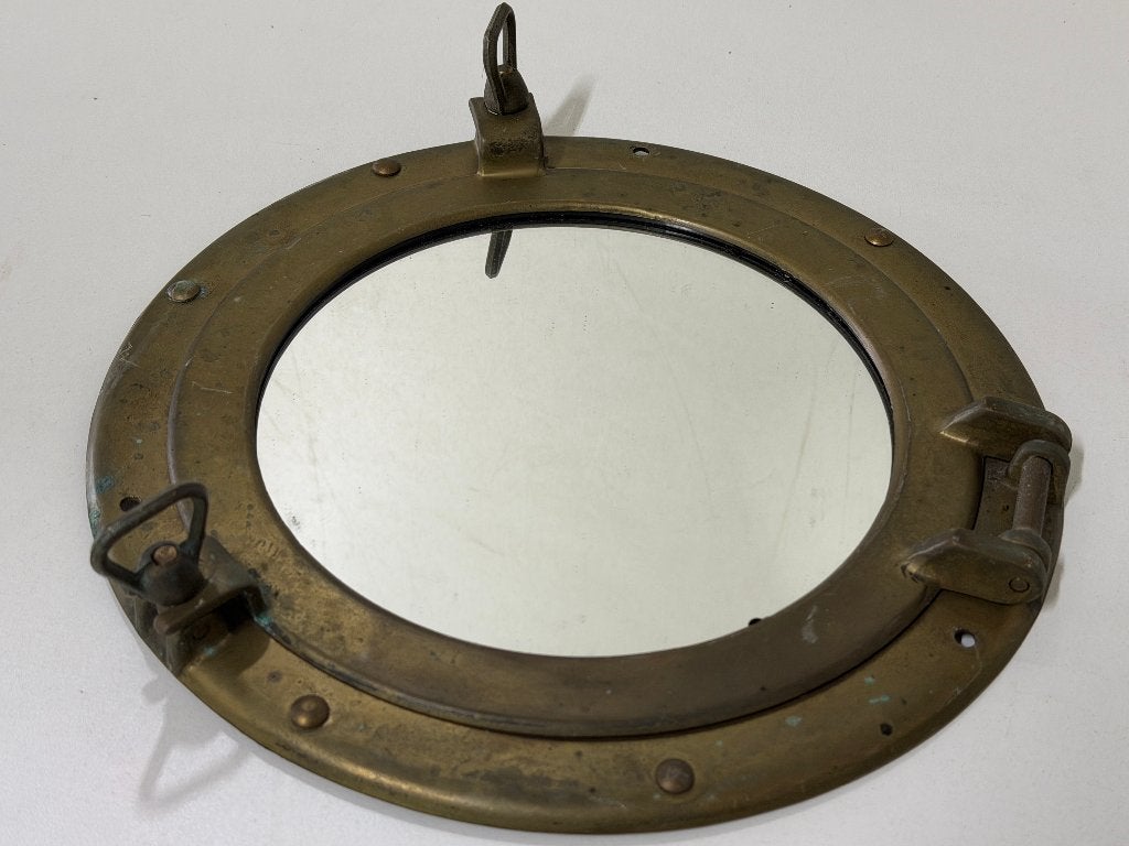 Patrijspoort spiegel 30 cm messing/brons, Ophalen of Verzenden, Gebruikt, Lijn of Blok