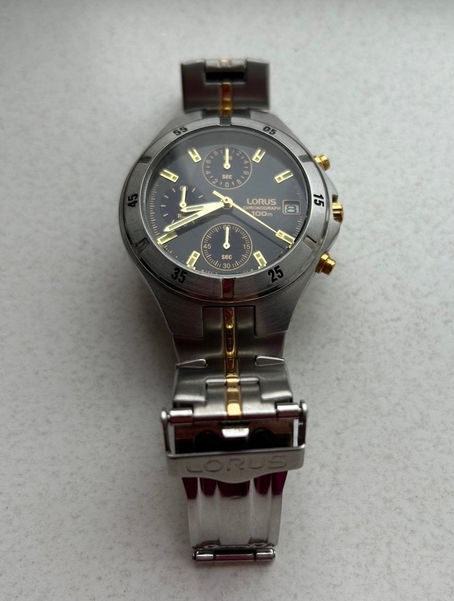 Lorus Heren Chronograaf Horloge RF355AX9 - Staal/Goud, Overige merken, Gebruikt, Staal, Polshorloge