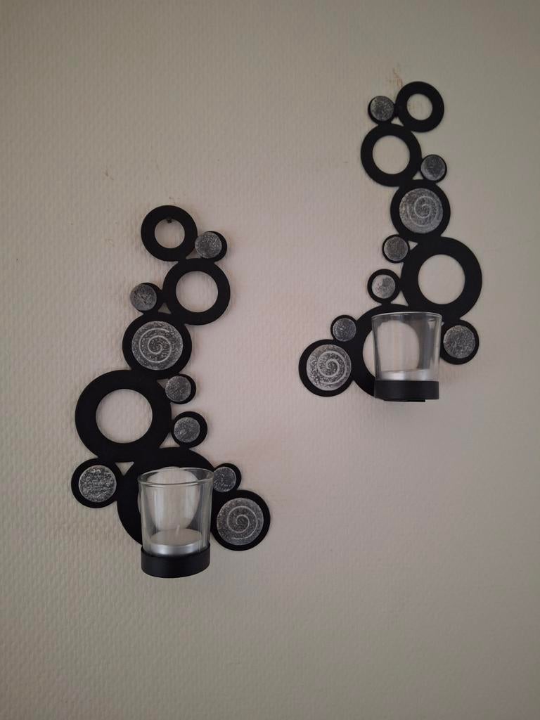 Set van 2 moderne wandkandelaars, Zwart, Ophalen of Verzenden, Zo goed als nieuw, Metaal