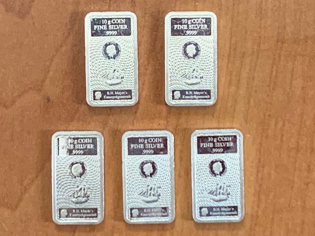 5x 10 gram zilverbaartje zilverbaar Heimerle und Meule, Postzegels en Munten, Edelmetalen en Baren, Ophalen of Verzenden, Zilver