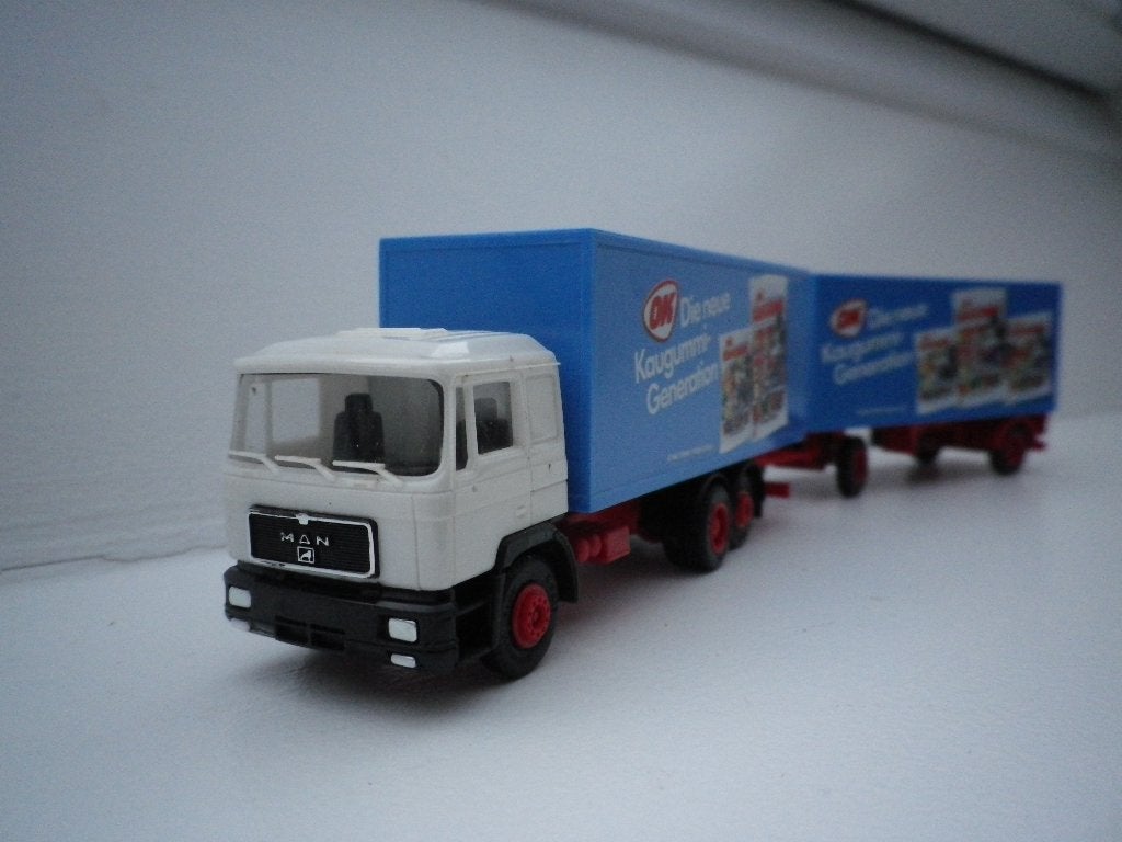 Herpa MAN F90 combinatie OK Kauwgummi, Ophalen of Verzenden, Zo goed als nieuw, Bus of Vrachtwagen, Herpa