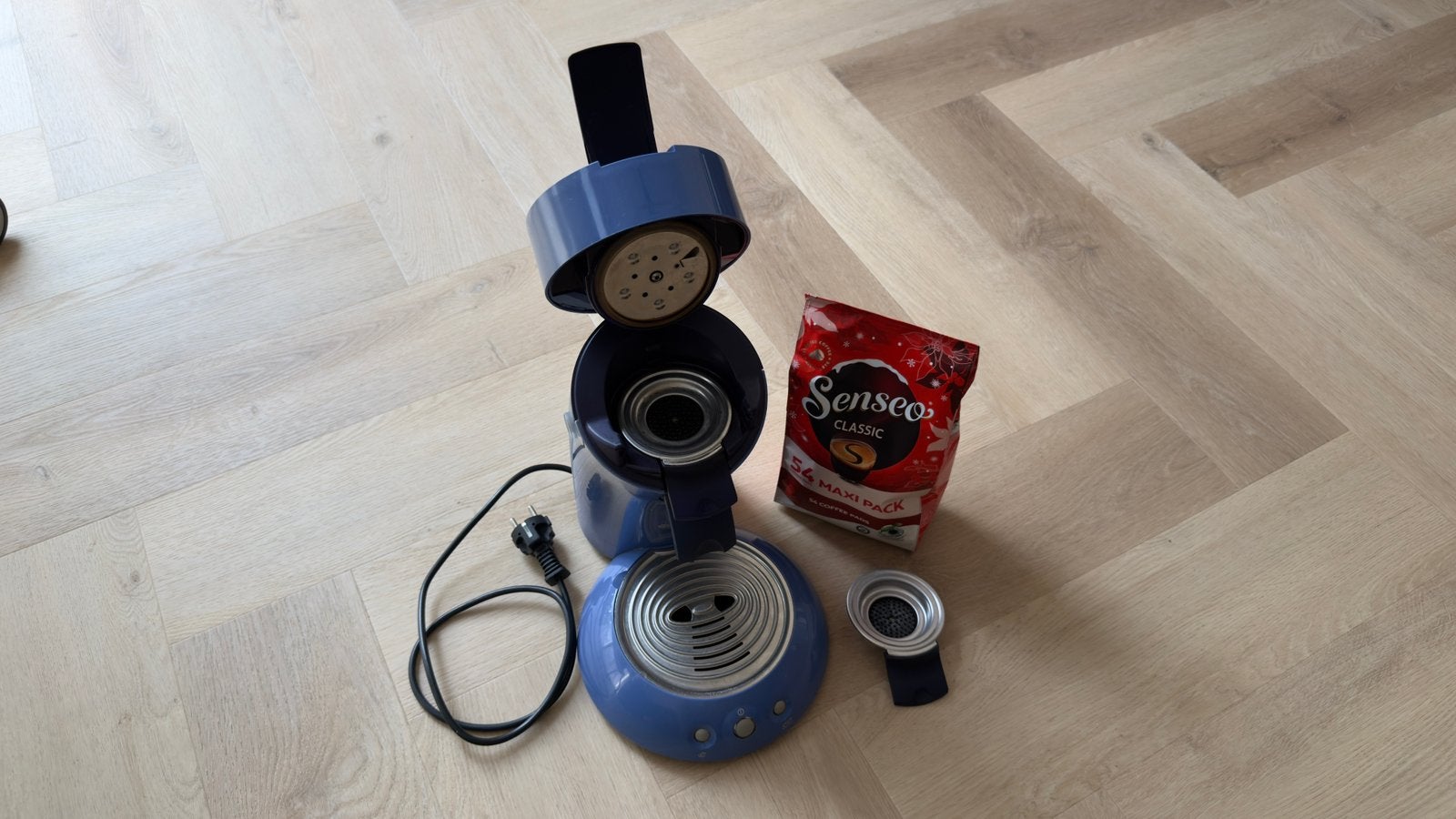 Senseo Koffiezetapparaat Blauw met Koffie, Gebruikt, Koffiemachine, Ophalen of Verzenden, 2 tot 4 kopjes