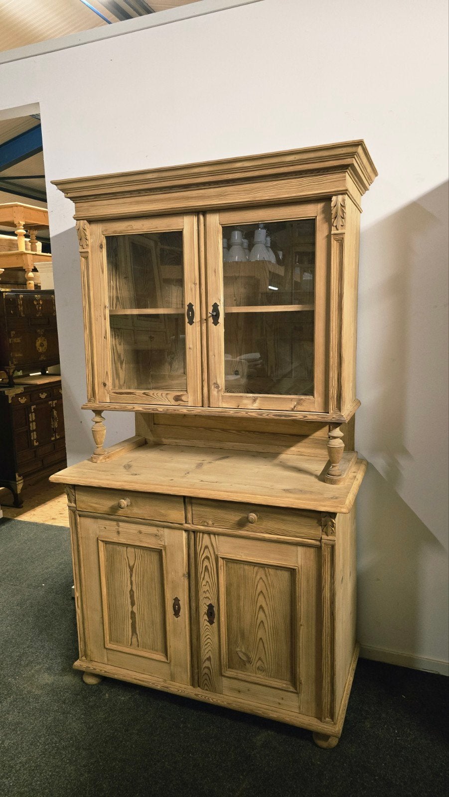 Prachtige Buffetkast met Vitrine en lades Grenen Hout, 100 tot 150 cm, Met lade(s), Ophalen of Verzenden, Zo goed als nieuw