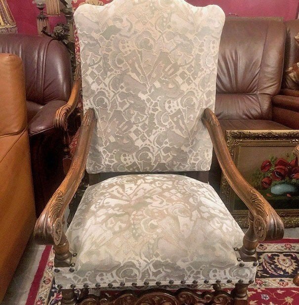 Antieke fauteuil Franse Os De Mouton brocante grote stoel, Ophalen