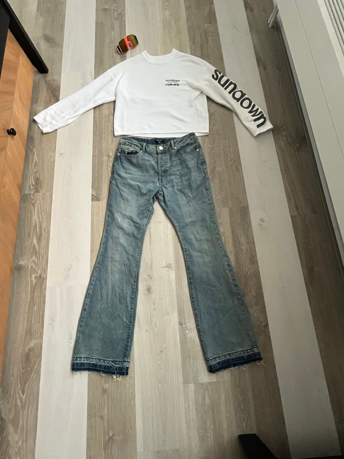 Sundown trui en flared jeans set, Kleding | Dames, Wit, Ophalen of Verzenden, Maat 36 (S), Lang