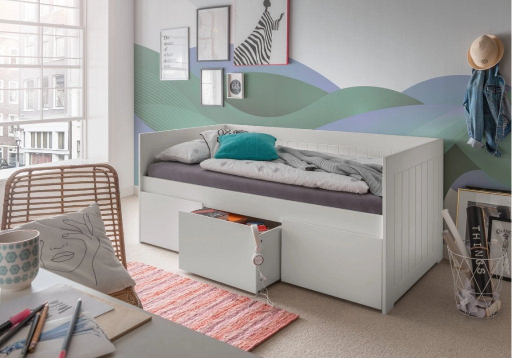 Emma bedbank/kajuitbed (met lades) - 90x200 - Wit, Kinderen en Baby's, Niet ingevuld, Niet ingevuld, Niet ingevuld