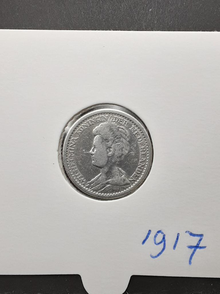25 cent 1917 Koningin Wilhelmina, Postzegels en Munten, Munten | Nederland, Zilver, 25 cent, Ophalen of Verzenden, Koningin Wilhelmina