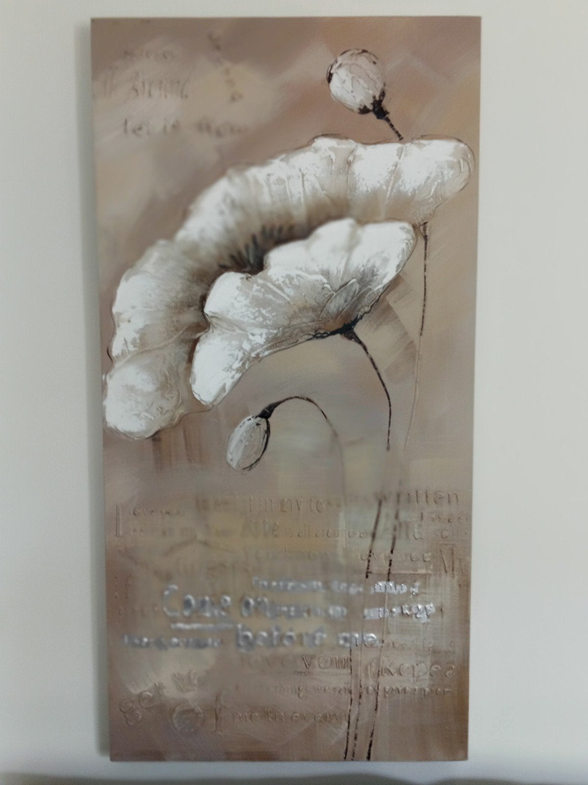 Schilderij Witte Bloemen op Taupe Achtergrond, Ophalen, Oorspronkelijke maker, Zo goed als nieuw, Schilderij