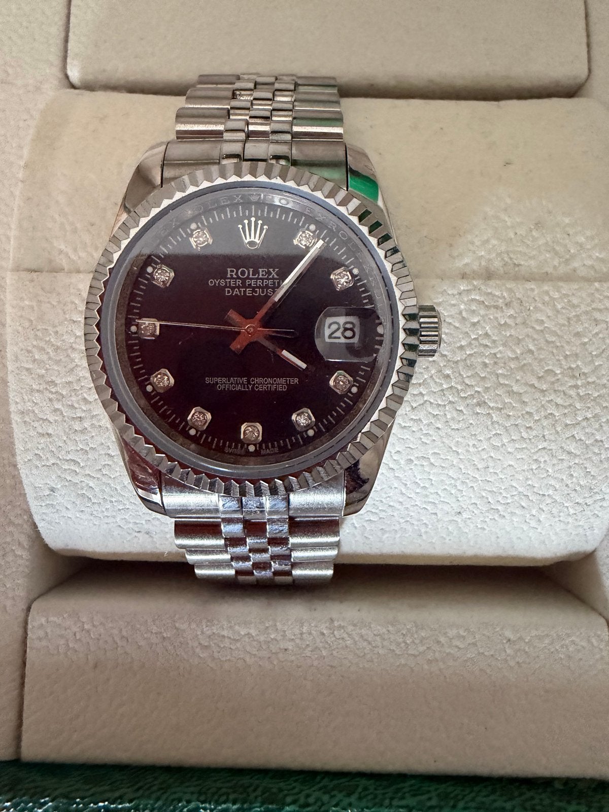Rolex Oyster Perpetual Datejust met diamanten, Gebruikt, Polshorloge, Ophalen of Verzenden, Rolex