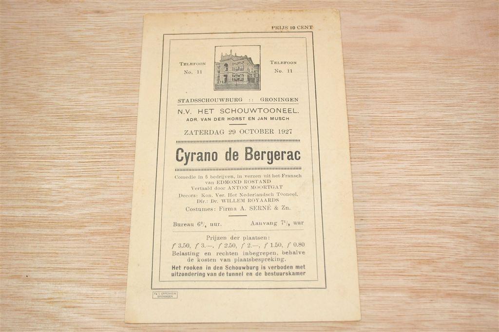 Cyrano de Bergerac 1927 —Programma Stadsschouwburg Groningen, Boeken, Geschiedenis | Stad en Regio, Ophalen of Verzenden, Gelezen