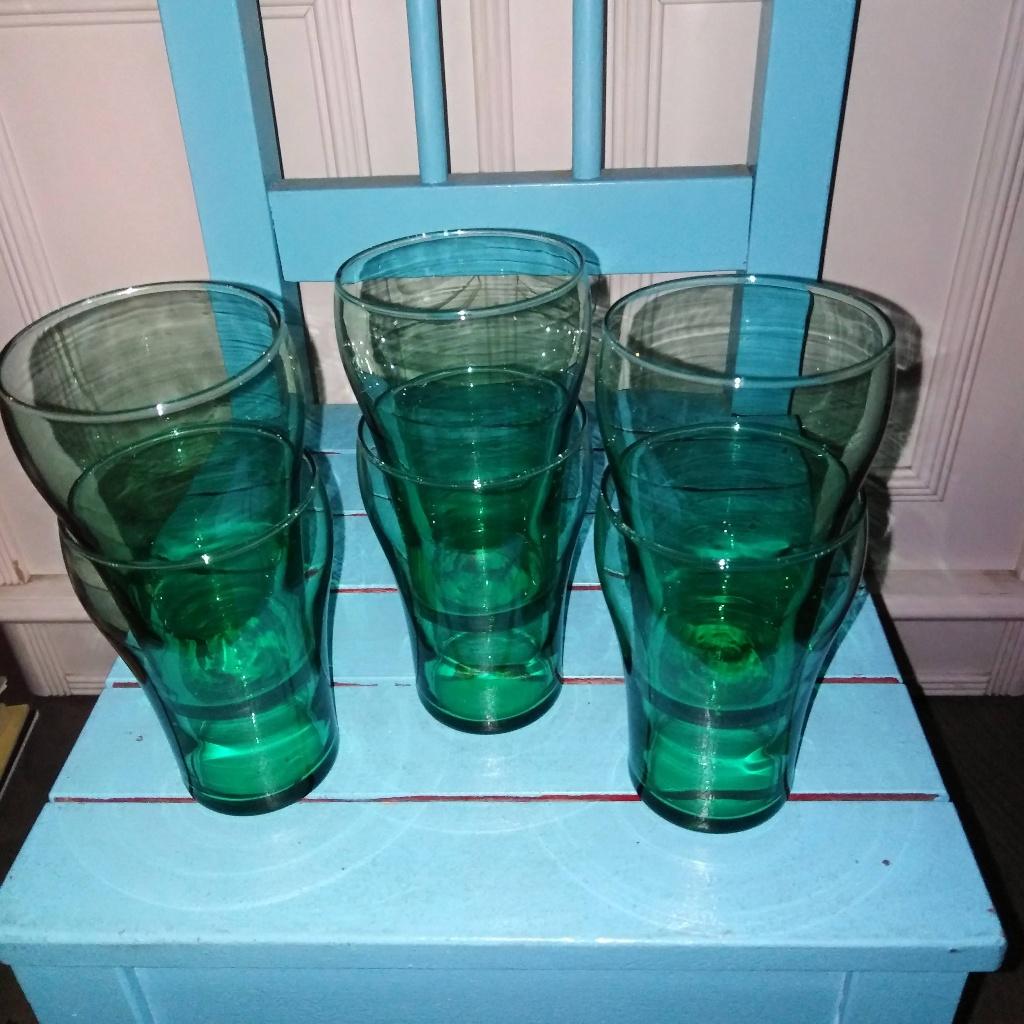Limonade glaasjes groen glas set van 6 stuks, Ophalen, Glas of Glazen, Gebruikt, Glas